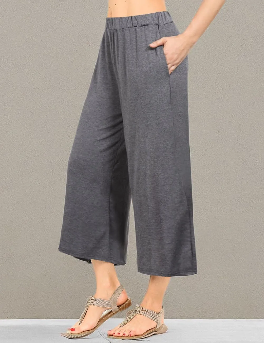 GlorySunshine Women's Elastic Waist Solid Palazzo Casual Wide Leg Pants with Pockets