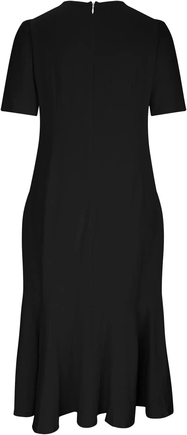 HGps8w Womens Cotton Linen Dress Summer Elegant Solid Color Ruffle Babydoll Dresses Loose Crewneck Casual Beach Sundress