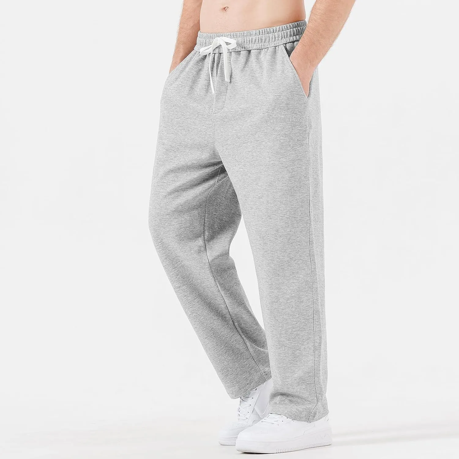 HHZ Men's Cotton Loose Fit Sweapants Baggy Yoga Gym Workout Pants with Pockets Open Bottom Sweatpants Straight Wide Leg
