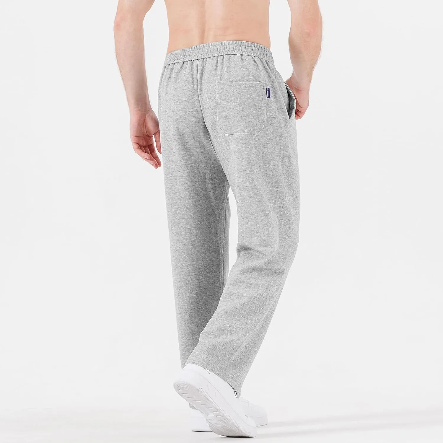 HHZ Men's Cotton Loose Fit Sweapants Baggy Yoga Gym Workout Pants with Pockets Open Bottom Sweatpants Straight Wide Leg