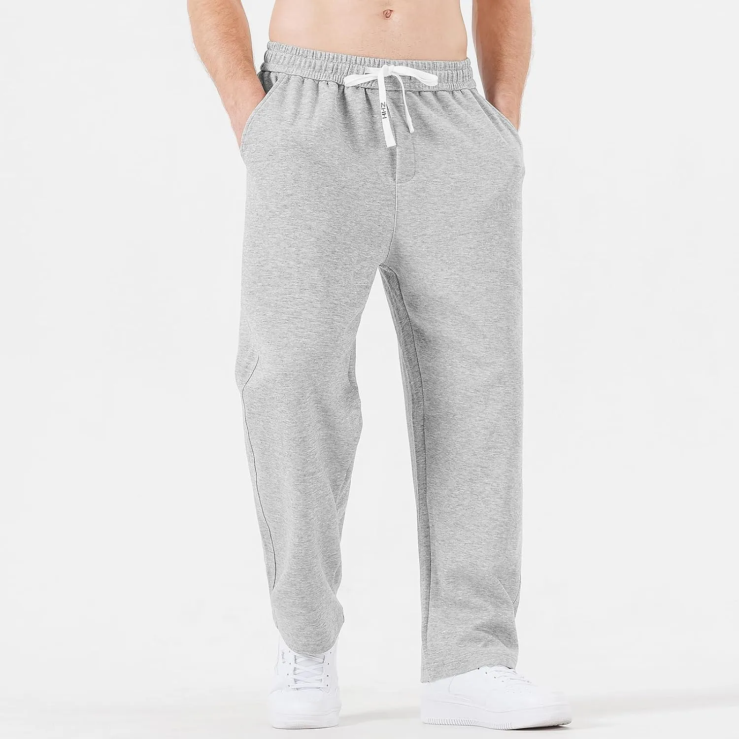 HHZ Men's Cotton Loose Fit Sweapants Baggy Yoga Gym Workout Pants with Pockets Open Bottom Sweatpants Straight Wide Leg