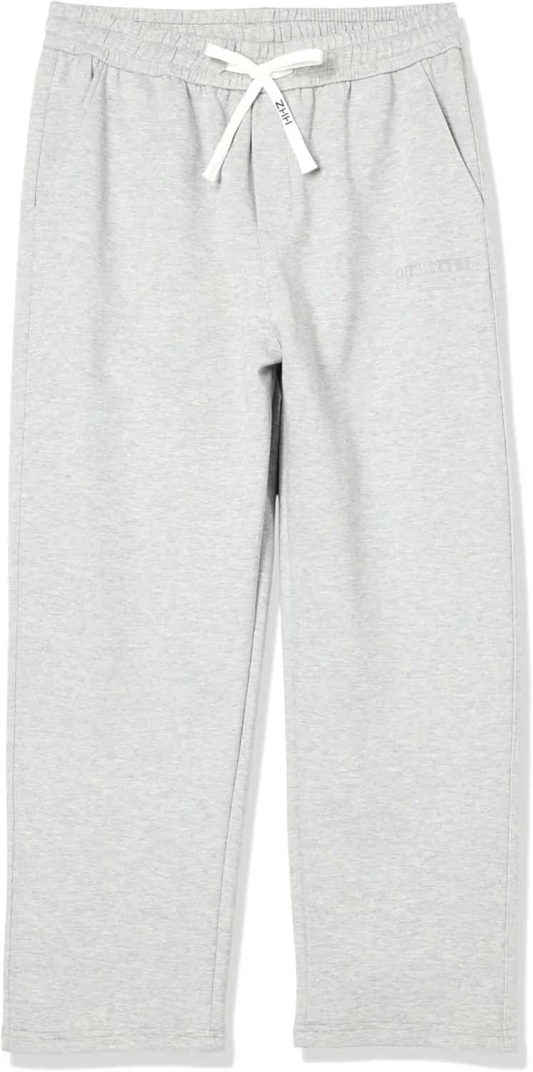 HHZ Men's Cotton Loose Fit Sweapants Baggy Yoga Gym Workout Pants with Pockets Open Bottom Sweatpants Straight Wide Leg