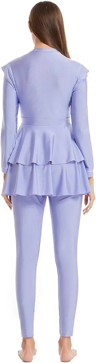 IBAKOM Muslim Swimsuit for Women Burkini Long Pleated Skirt with Swim Cap Modest Bathing Suit Islamic Surfing Rash Guard Set