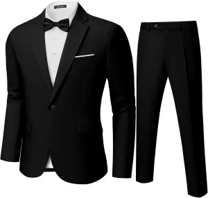 MAGE MALE Men's 2 Piece Suit One Button Slim Fit Formal Wedding Prom Tuxedo Suits Blazer Pants with Bow Tie Set
