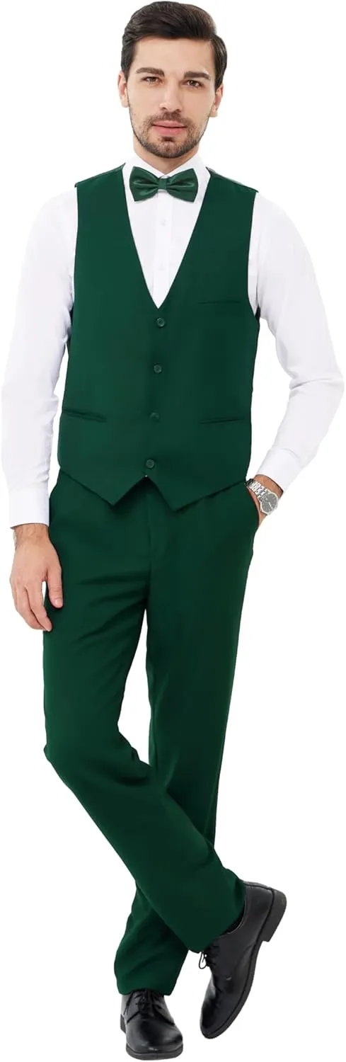 MAGE MALE Men's 3 Pieces Solid One Button Suit Elegant Slim Fit Single Breasted Party Tuxedo Blazer Vest Pants Set