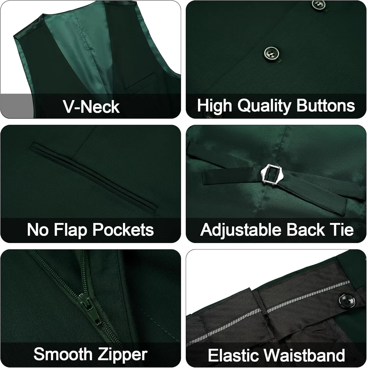 MAGE MALE Men's 3 Pieces Solid One Button Suit Elegant Slim Fit Single Breasted Party Tuxedo Blazer Vest Pants Set