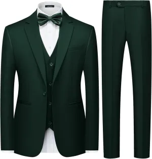 MAGE MALE Men's 3 Pieces Solid One Button Suit Elegant Slim Fit Single Breasted Party Tuxedo Blazer Vest Pants Set