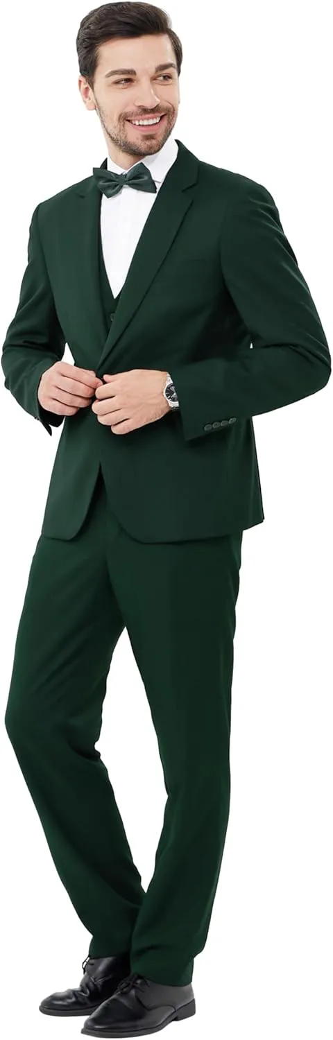 MAGE MALE Men's 3 Pieces Solid One Button Suit Elegant Slim Fit Single Breasted Party Tuxedo Blazer Vest Pants Set