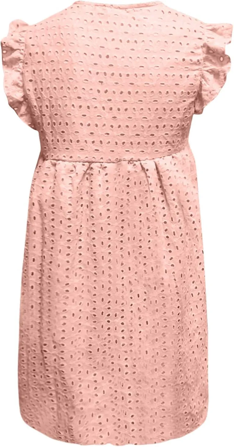 Maxi Dresses for Women 2024 Flowy Petite Mini Fairy V Neck Dress Ruffle Hollow Out Graduation Summer Cute Sundress