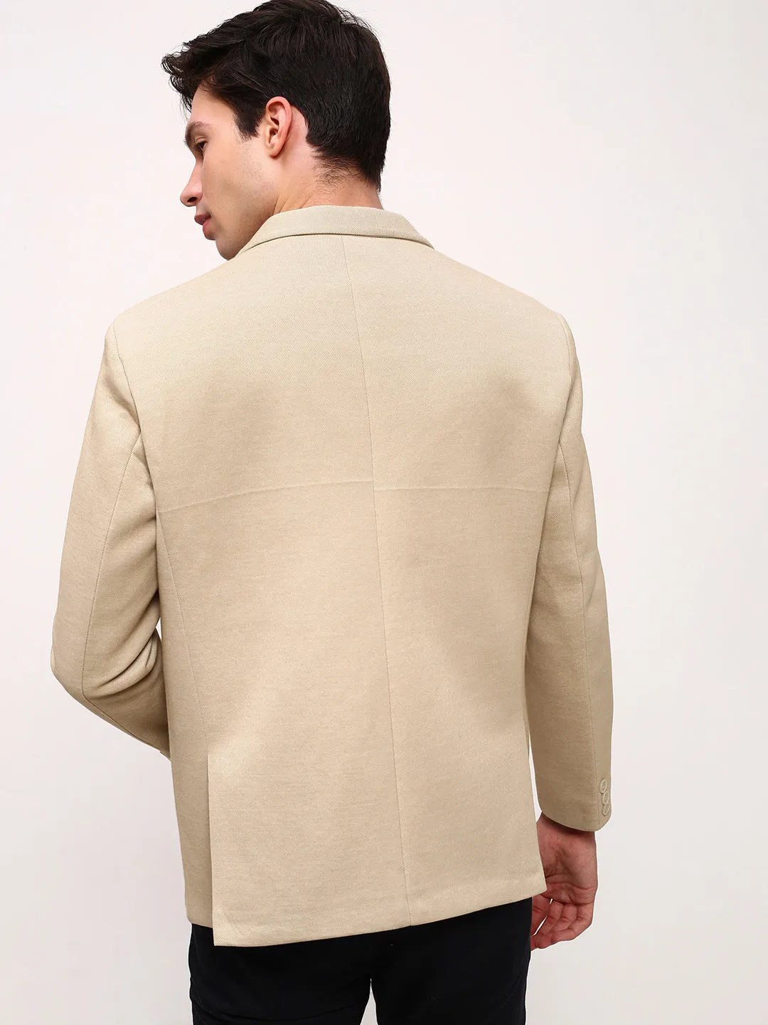Men Beige Solid Slim Fit Single Breasted Blazer