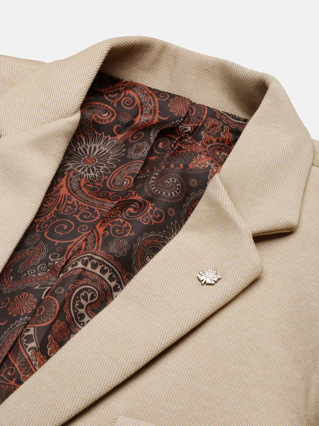 Men Beige Solid Slim Fit Single Breasted Blazer