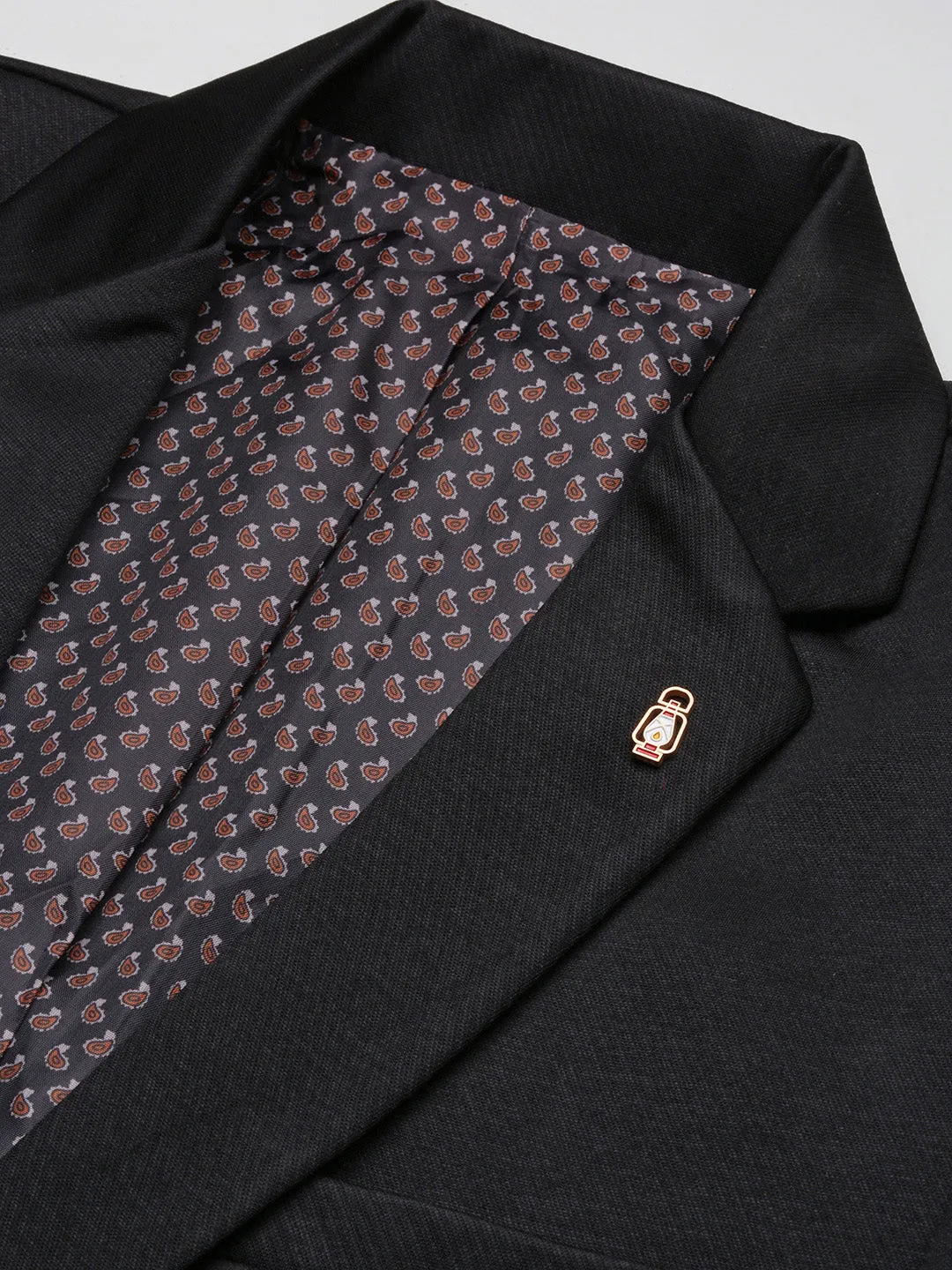 Men Black Solid Self Design Single Breasted Blazer
