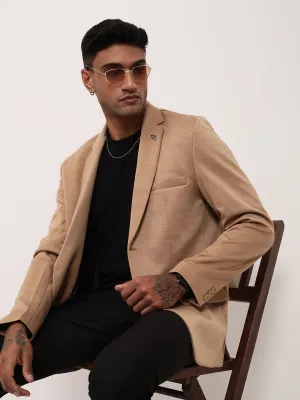 Men Brown Solid Single Breasted Slim Fit Blazer