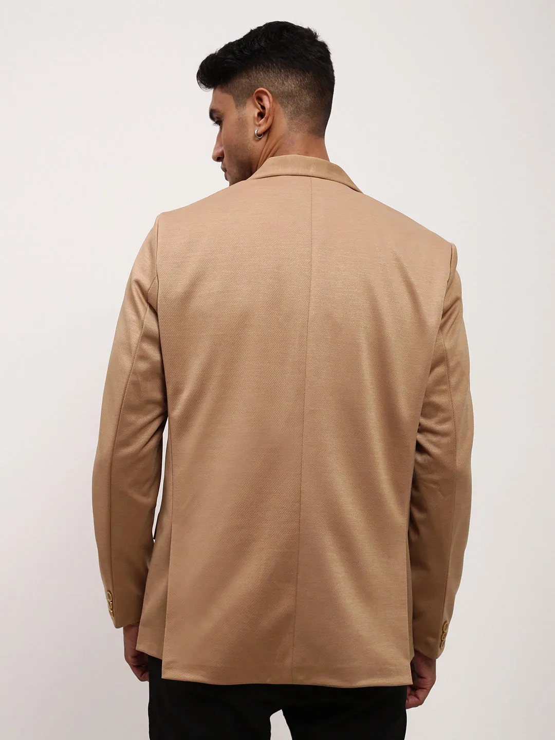 Men Brown Solid Single Breasted Slim Fit Blazer
