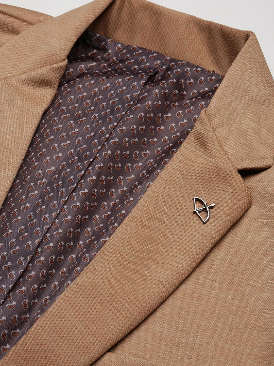 Men Brown Solid Single Breasted Slim Fit Blazer