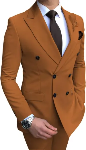 Men's Slim Fit 2 Pieces Suit Groom Tuxedos Double-Breasted Blazer Formal Business Suits