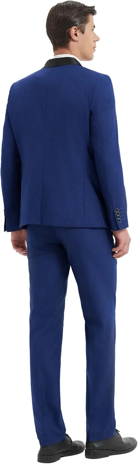 Men's Slim Fit Suit Shawl Lapel with Black Printing Bow Tie 4 Pieces Wedding Prom Dinner Tuxedo Blazer Vest Pants Set