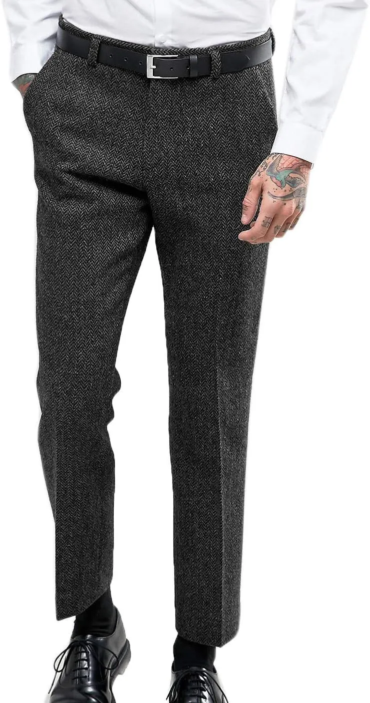 Mens Suit 3 Pieces Formal Tweed Herringbone Dress Suit Prom Tuxedos Groomsmen(Blazer Vest Pant)