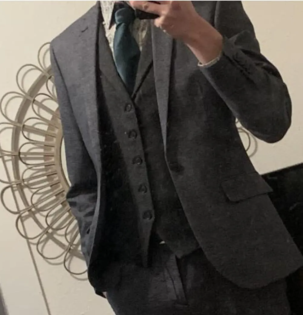Mens Suit 3 Pieces Formal Tweed Herringbone Dress Suit Prom Tuxedos Groomsmen(Blazer Vest Pant)