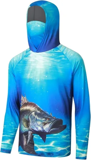 Men's UPF50  Sun Protection Hoodie Shirt Fashion Loose Long Sleeve Rash Guard Casual Fishing Shirt with Mask Quick Dry