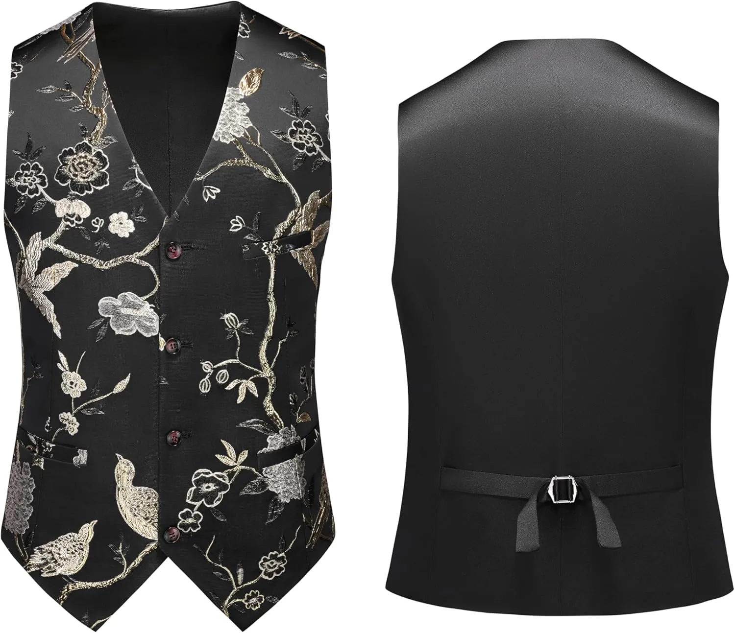 MOGU Mens 3 Piece Suit Slim Fit Tuxedo Floral Print Jacket Vest Pants Set for Wedding Prom Dinner