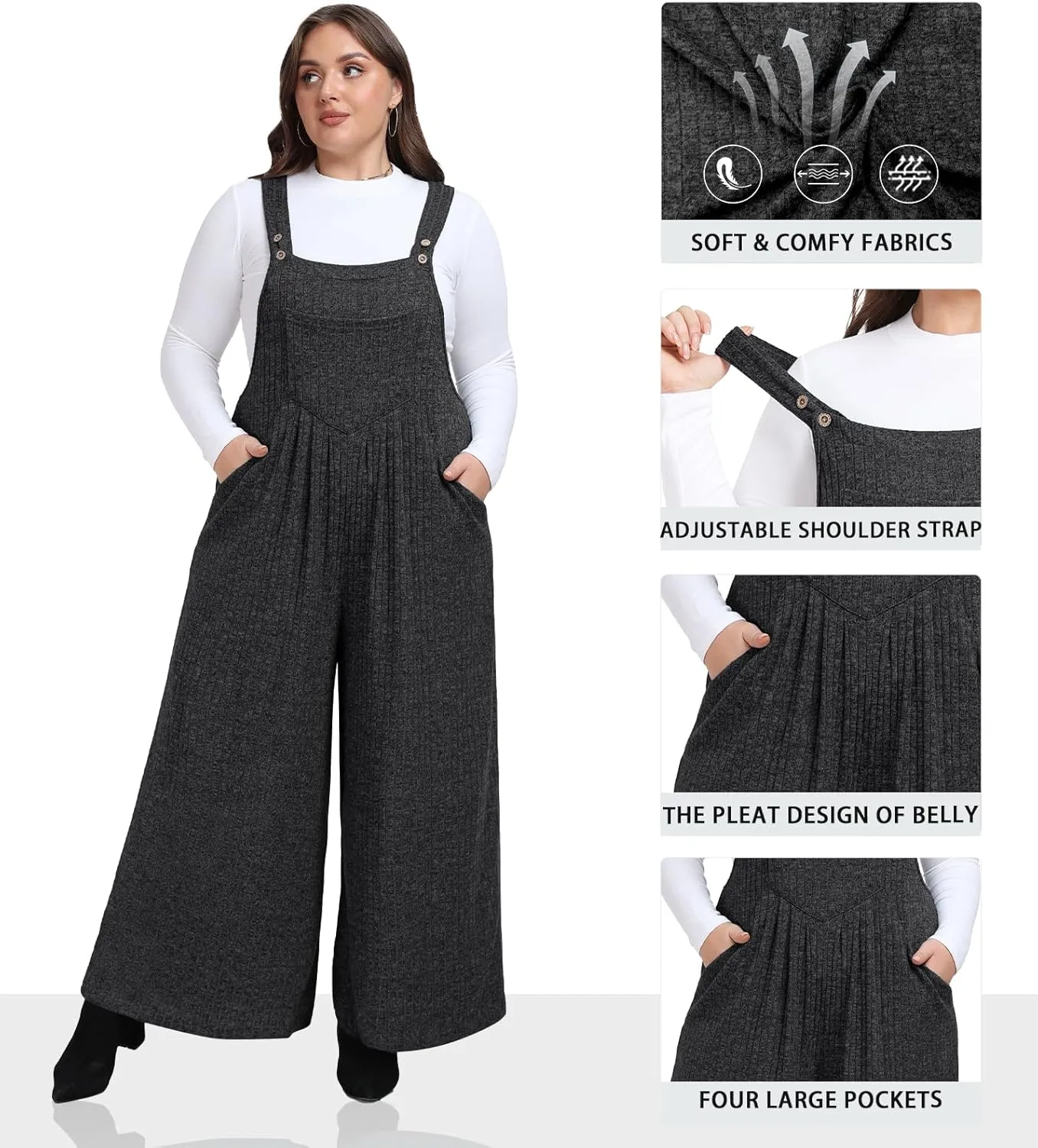 OLRIK Plus Size Winter Clothes For Women Adjustable Jumpsuits Overall With Pockets Casual 2025 Spring Fasion Romper