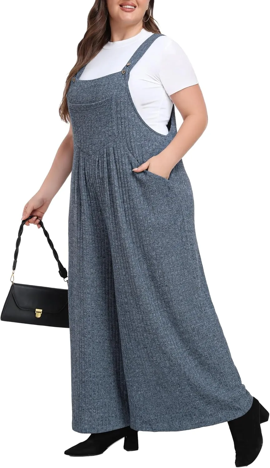 OLRIK Plus Size Winter Clothes For Women Adjustable Jumpsuits Overall With Pockets Casual 2025 Spring Fasion Romper