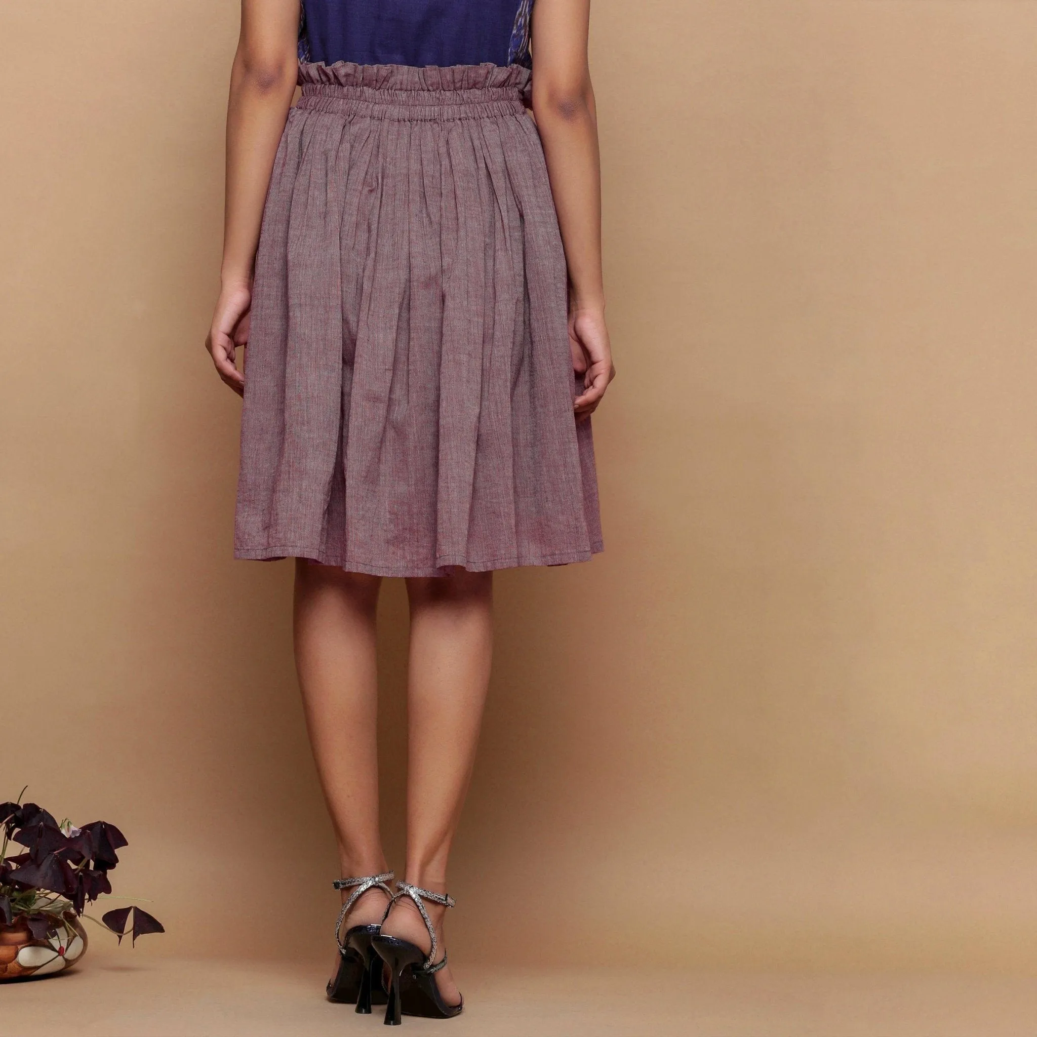 Plum Handspun Cotton Knee Length Paperbag Skirt