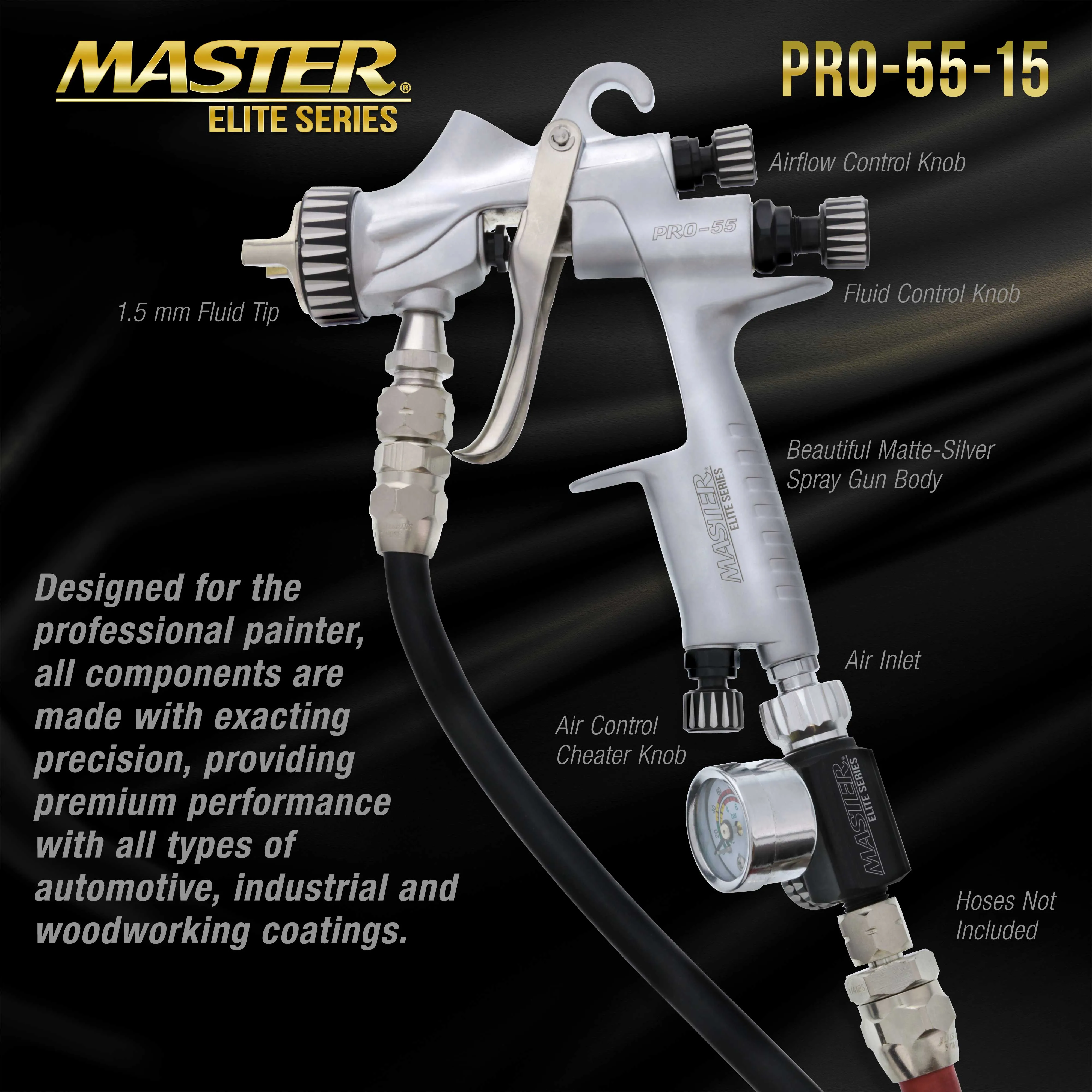 PRO-55 Series High-Performance Pressure Feed Spray Gun with 1.5mm Tip - Superior Paint Atomization