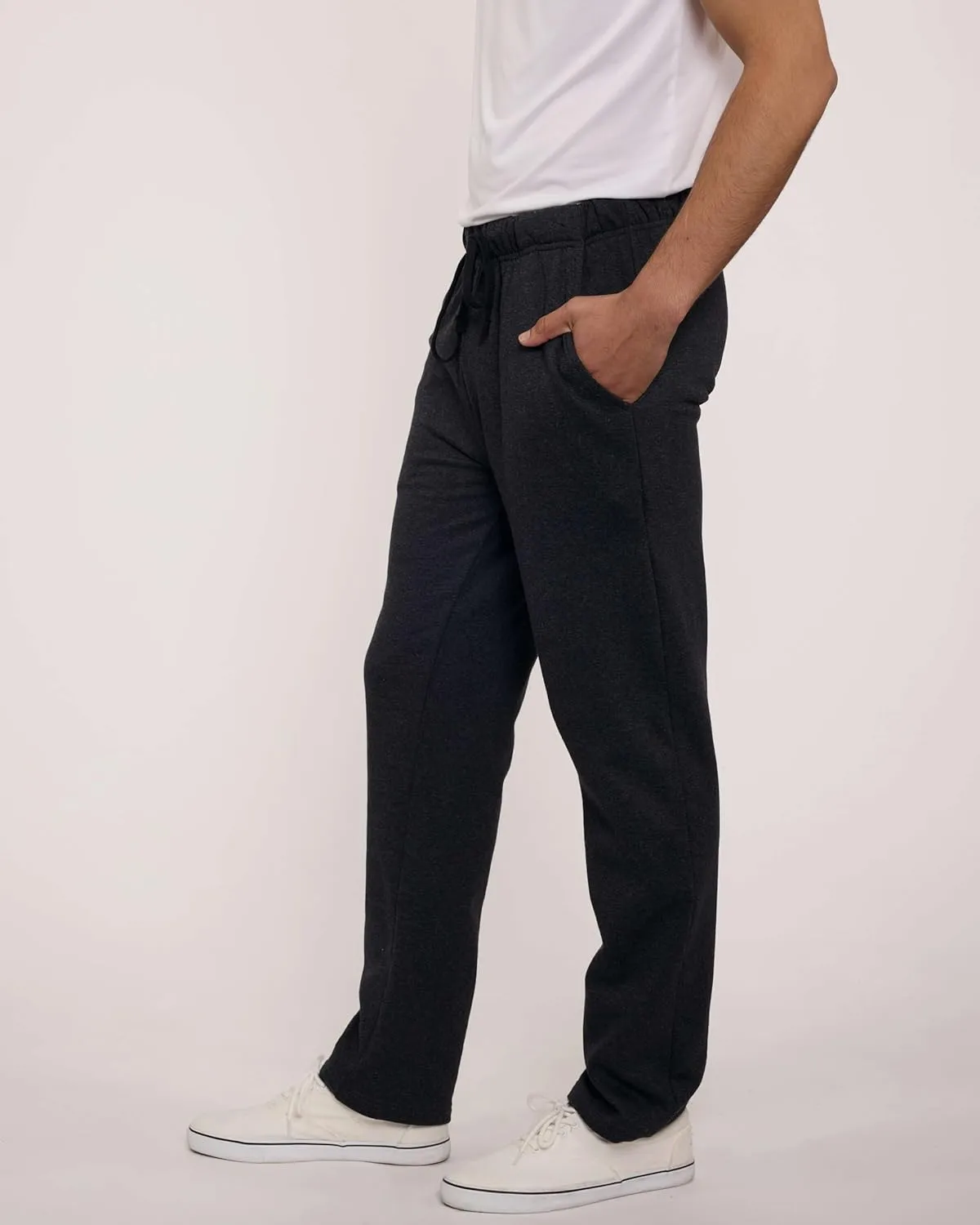 Real Essentials 3 Pack: Men's Tech Fleece Athletic Casual Open Bottom Sweatpants with Pockets (Available in Big & Tall)