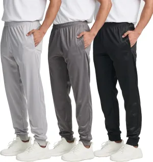 Real Essentials 3 Pack: Men's Tricot Active Athletic Casual Jogger Fleece Lined Sweatpants Pockets (Available in Big & Tall)