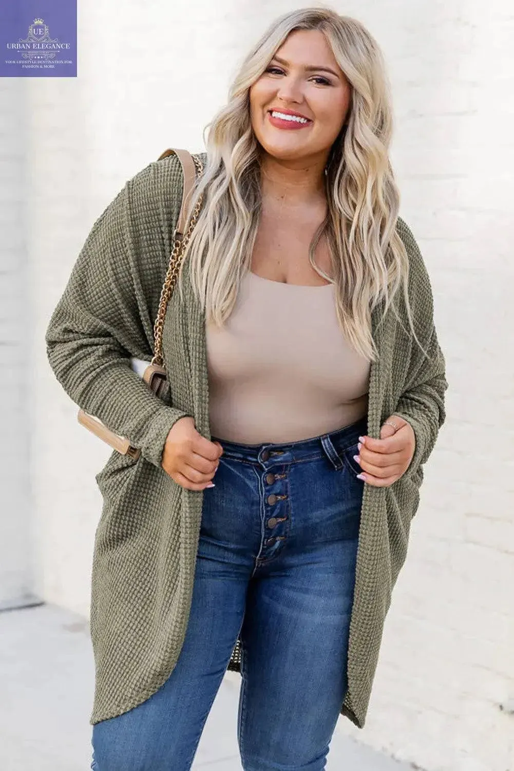 Seagrass Waffle Knit Plus Size Cardigan