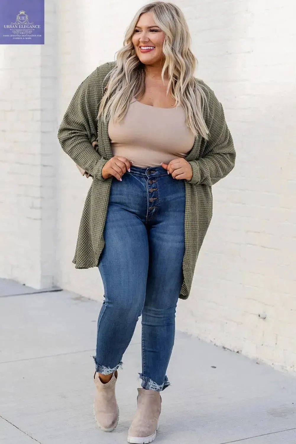 Seagrass Waffle Knit Plus Size Cardigan