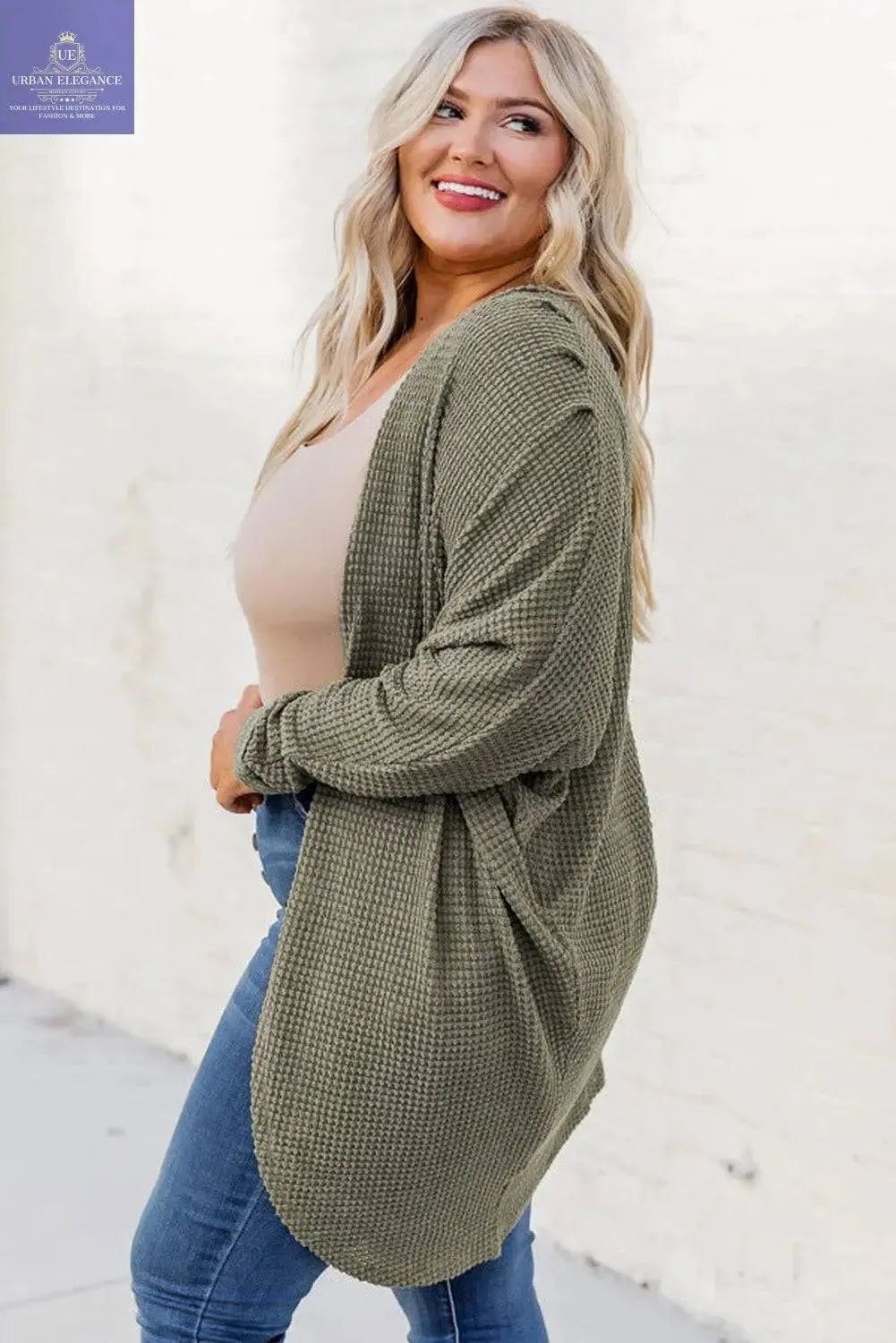 Seagrass Waffle Knit Plus Size Cardigan