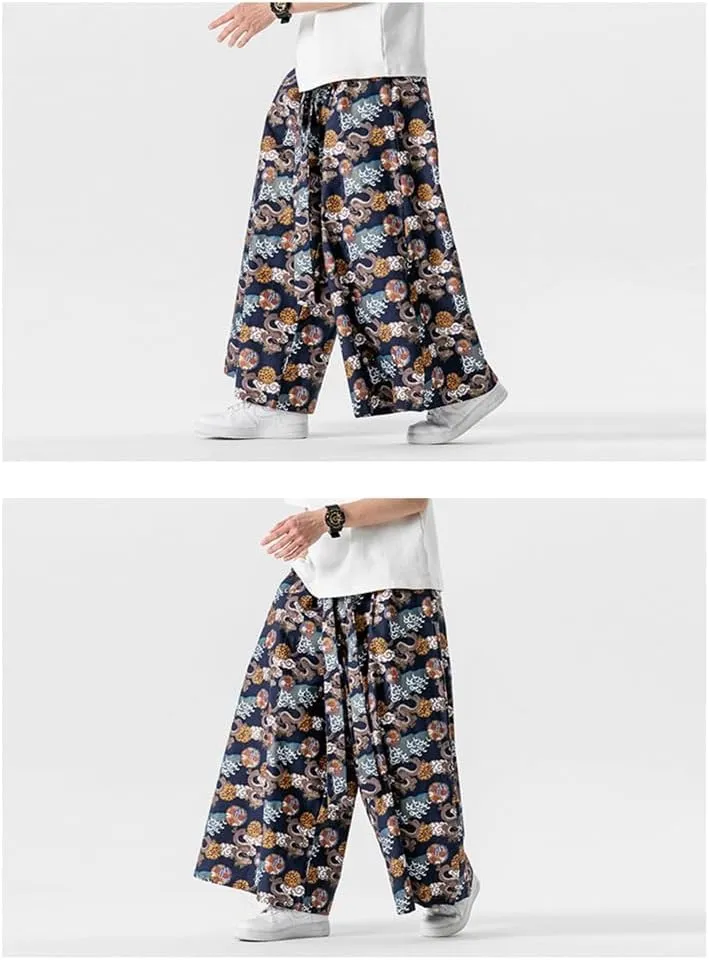 Seidarise Men's Wide Leg Casual Harem Linen Japanese Yoga Harem Pants Hip hop Joggers Baggy