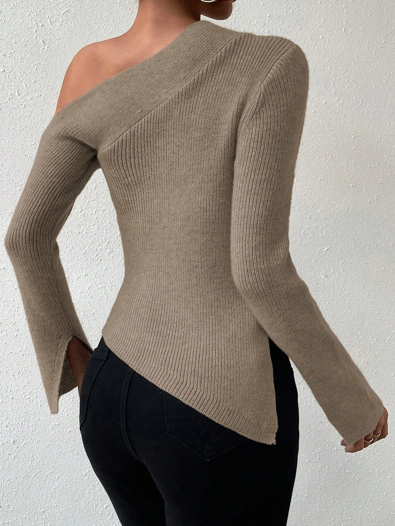 SHEIN Priv̩ Asymmetrical Neck Split Sleeve Sweater