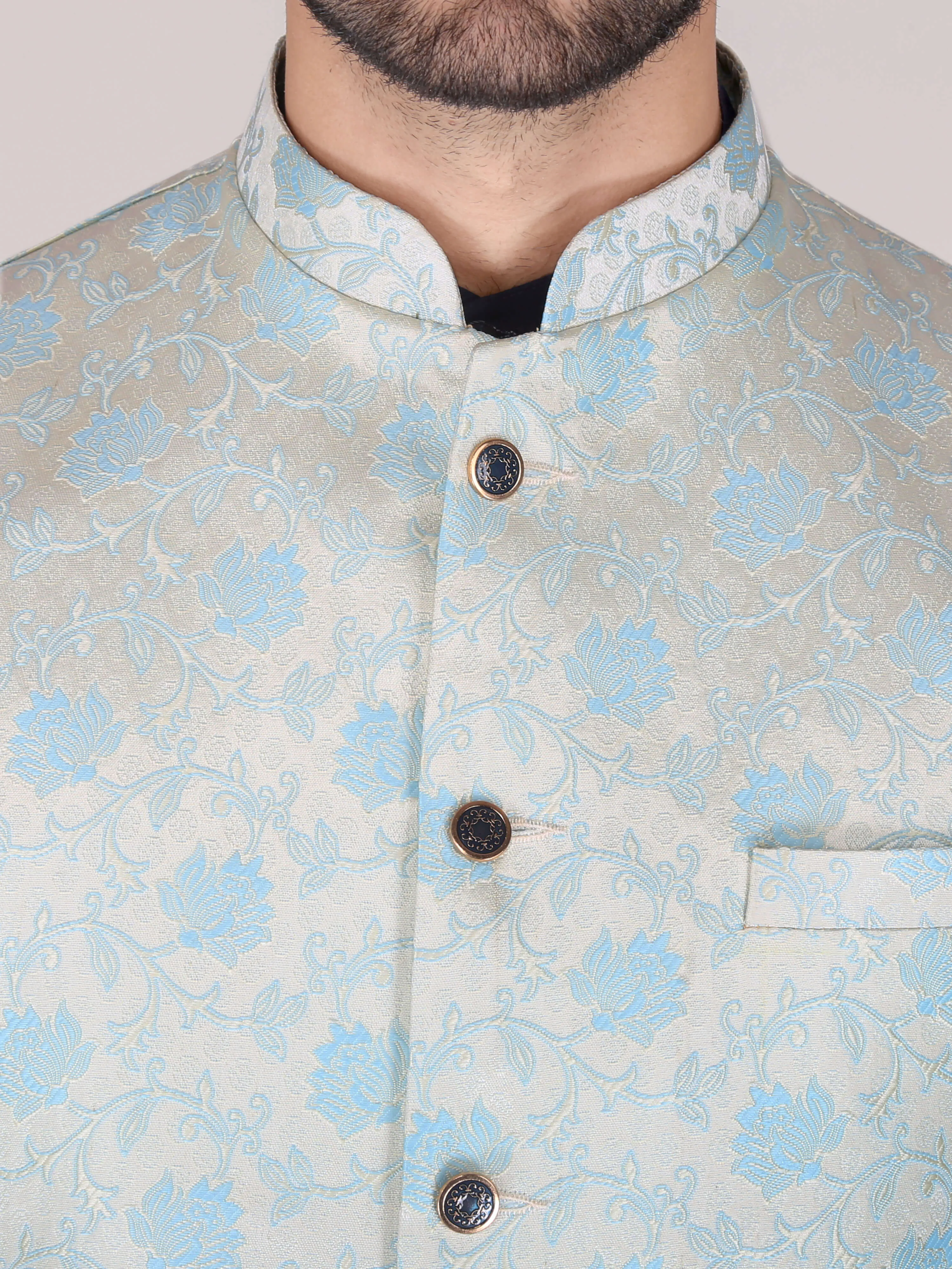 Sky Flower Jacquard Nehru Jackets