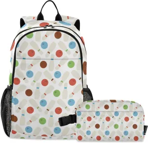 Sport Bowling Backpack with Lunch Bag, School Travel Backpack for Boys Girls Kids Backpacks Set