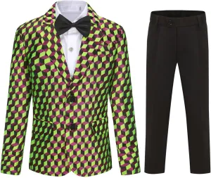 SWOTGdoby Boys Suits 2 Piece Check Plaid Suit Set Formal Dress Blazer Pants Slim Fit Tuxedo Suits for Boy