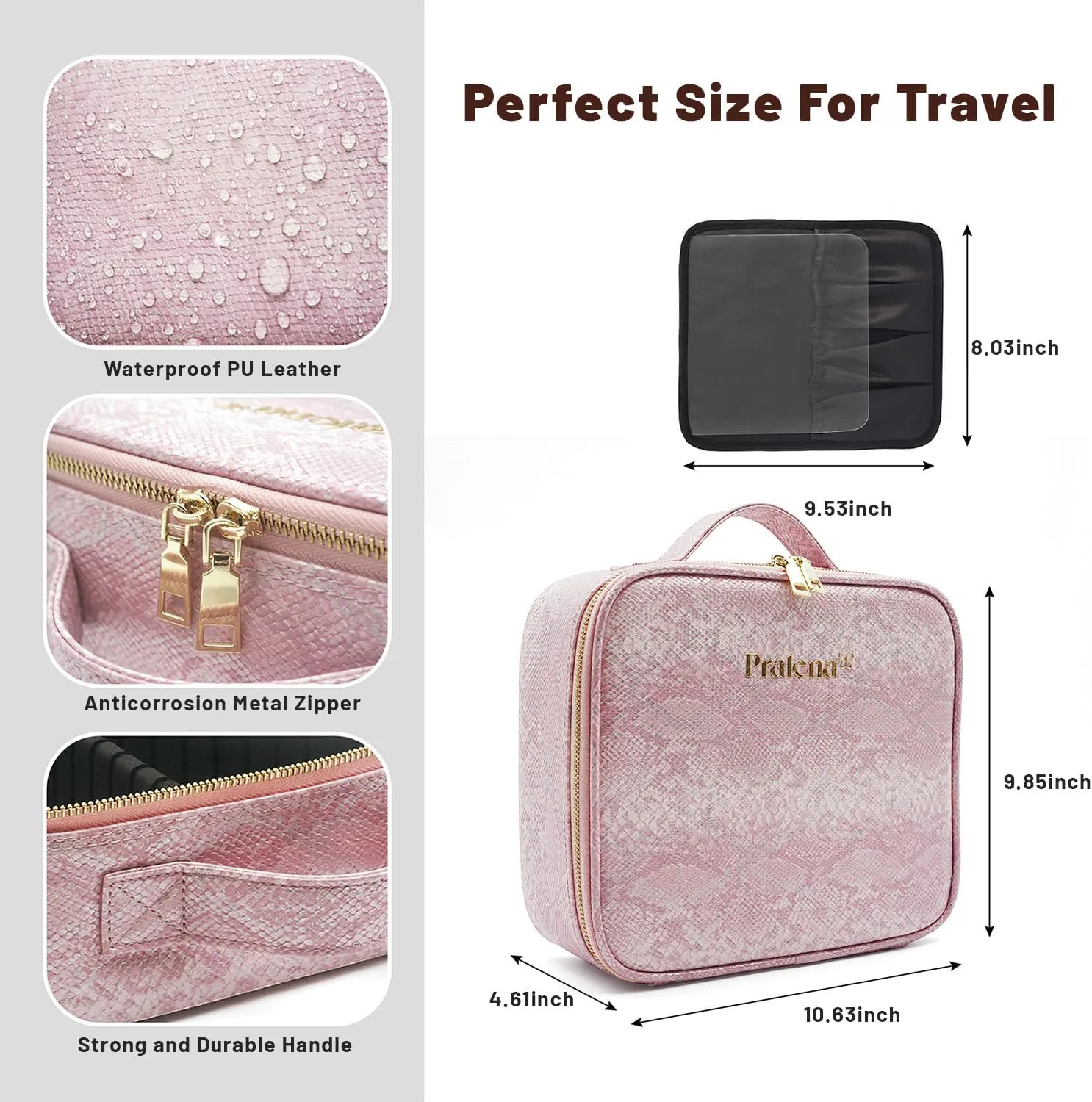 Travel Makeup Bag with LED Mirror  3 Brightness Modes, Portable Lighted Makeup Case with Adjustable Dividers, Cosmetic Organizer Gift for Women (Pink)