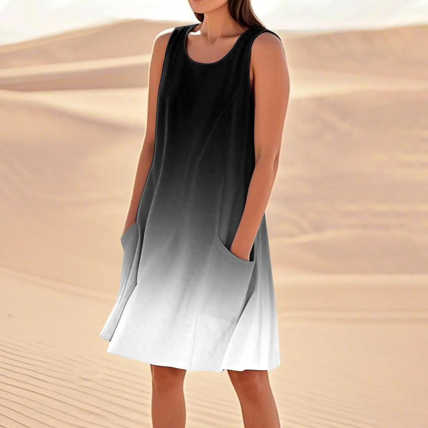 Vacation Dresses for Women 2025 Beach Summer Sleeveless Linen Midi Dress Flowy Plus Size Boho Sun Dresses with Pocket