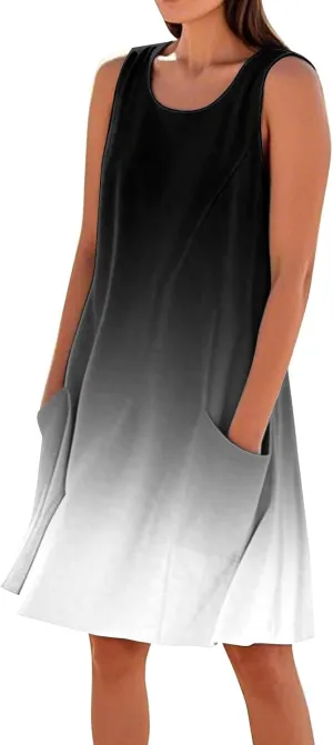 Vacation Dresses for Women 2025 Beach Summer Sleeveless Linen Midi Dress Flowy Plus Size Boho Sun Dresses with Pocket
