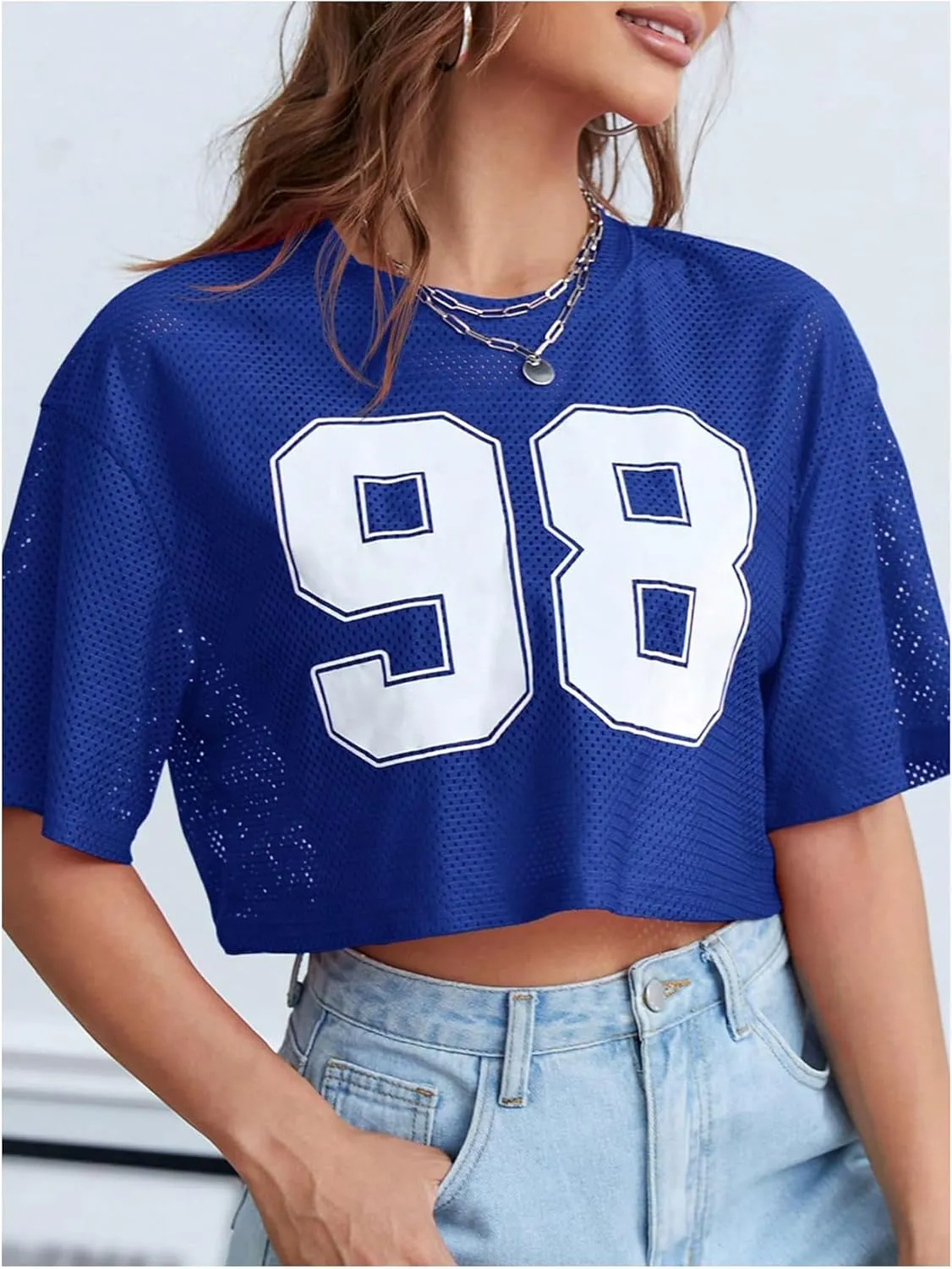Verdusa Women's Cropped Jersey Shirts Graphic Tees Waffle Short Sleeve Vintage T Shirts Crop Tops
