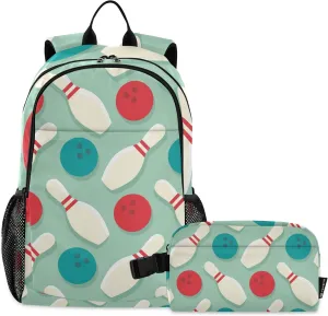 Vintage Bowling Backpack with Lunch Bag, School Travel Backpack for Boys Girls Kids Backpacks Set