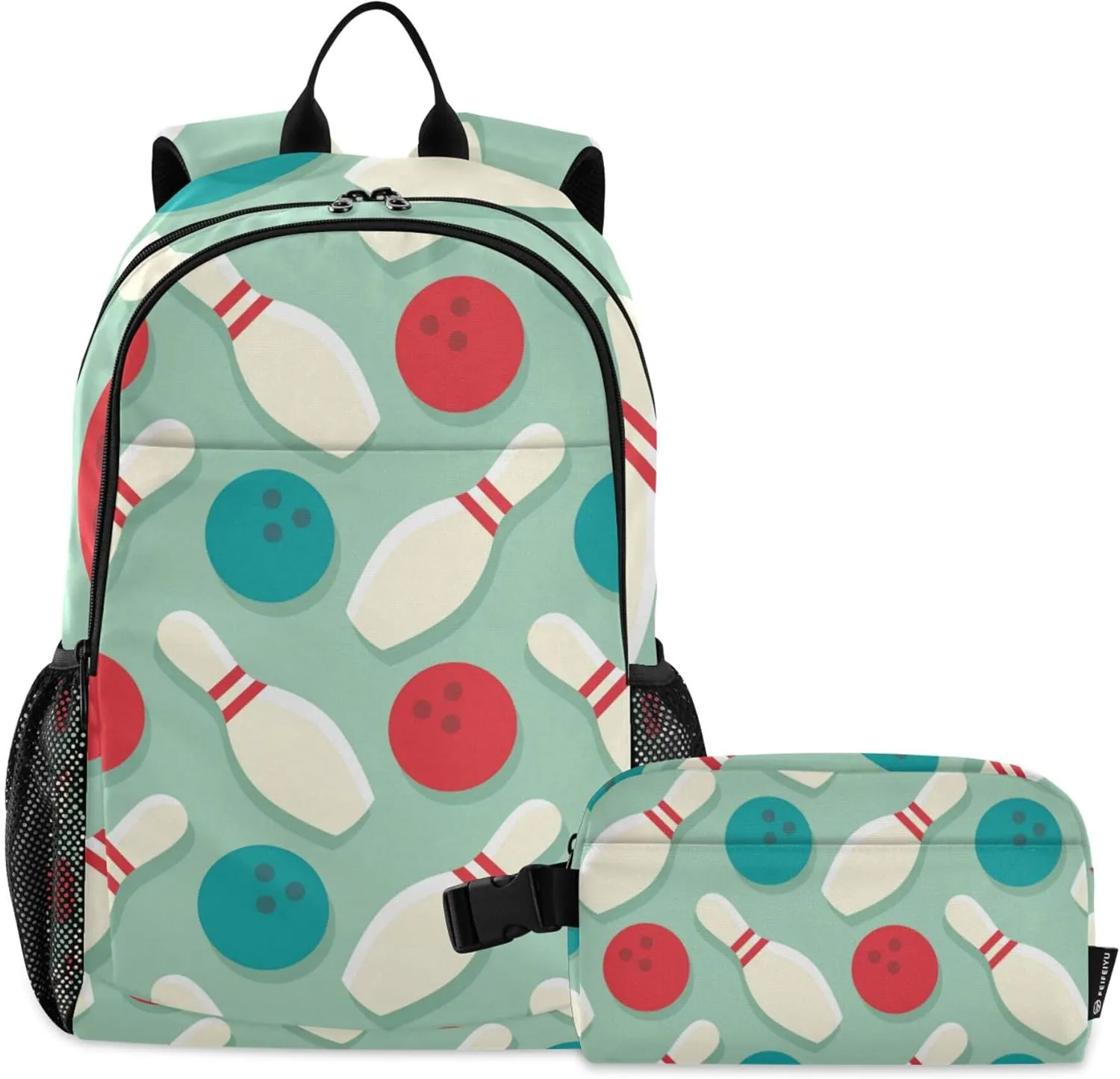 Vintage Bowling Backpack with Lunch Bag, School Travel Backpack for Boys Girls Kids Backpacks Set