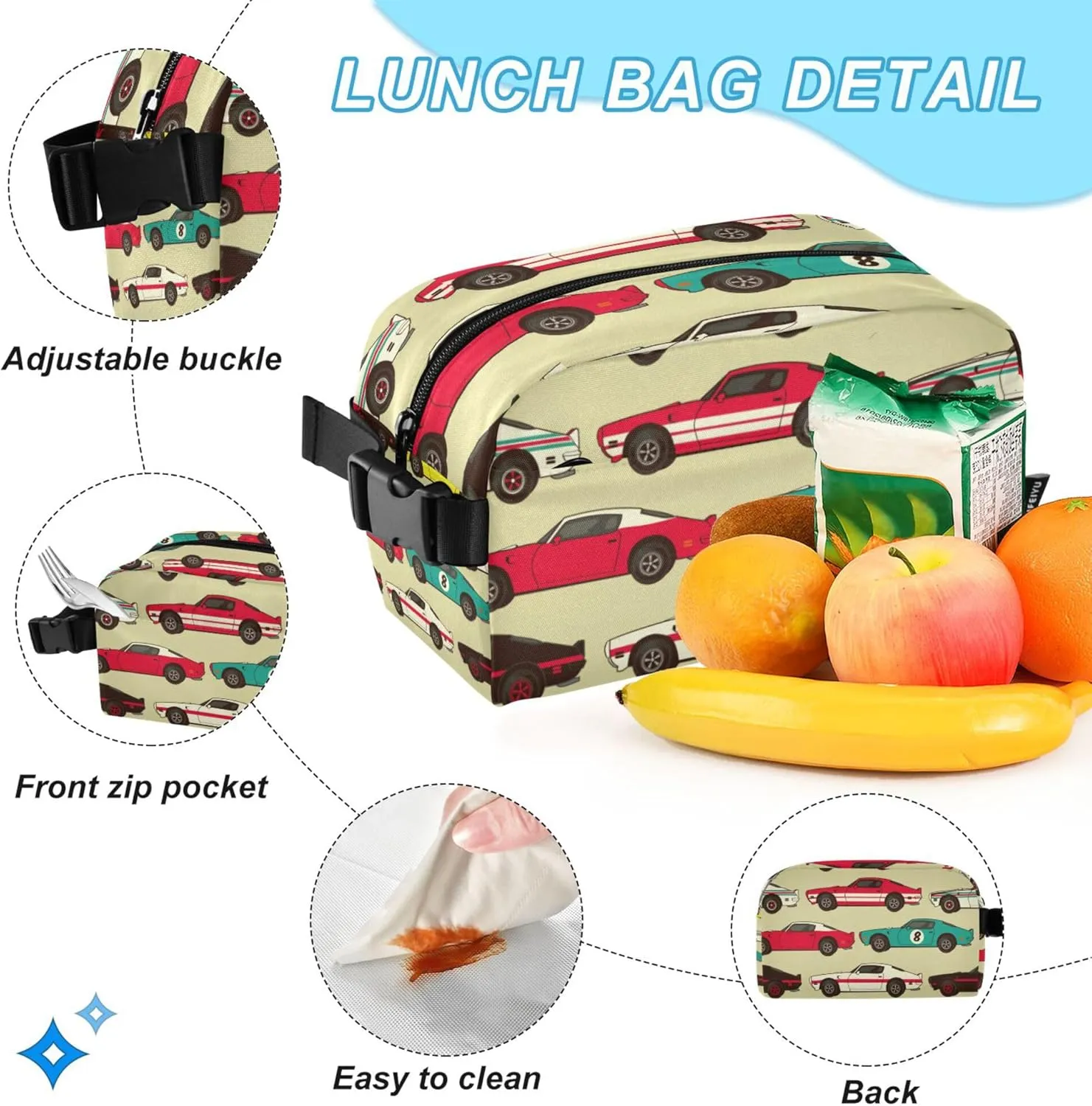 Vintage Car Racecar Backpack with Lunch Bag, School Backpack for Teens Boys Girls Kids Backpacks Set