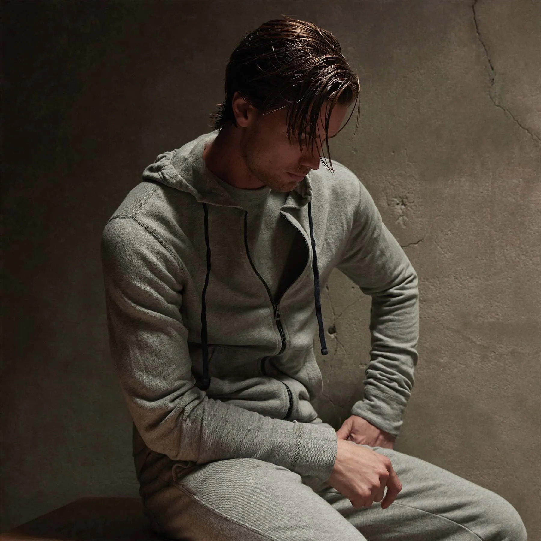 Vintage French Terry Zip Up Hoodie - Heather Grey