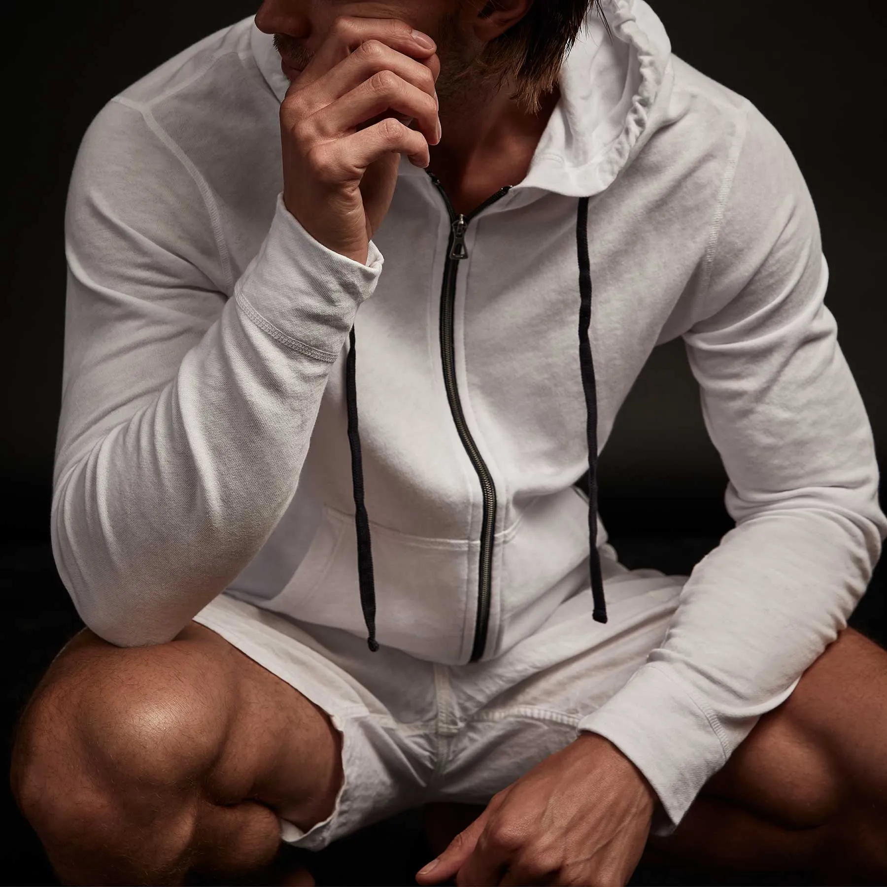 Vintage French Terry Zip Up Hoodie - White