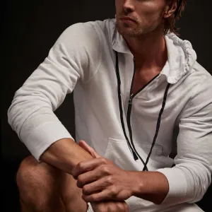 Vintage French Terry Zip Up Hoodie - White