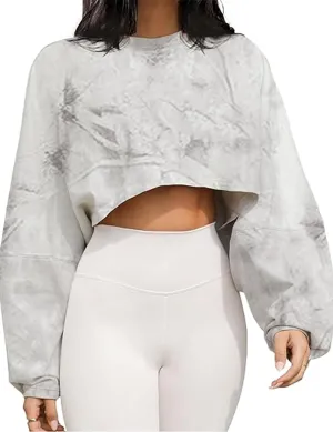 Women Camo Long Sleeve Crewneck Crop Top Tee Shirt Sweatshirt Casual Maple Leaf Print Loose Cropped Pullover Tshirt